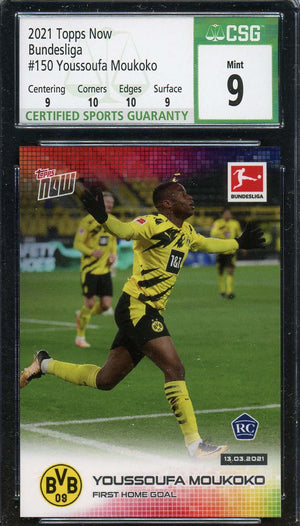 Youssoufa Moukoko 2021 Topps Now Soccer Rookie Card RC 1 #150 Graded CSG 9-Powers Sports Memorabilia