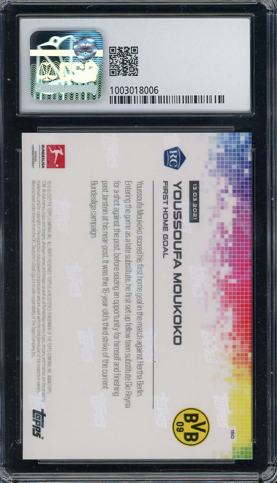 Youssoufa Moukoko 2021 Topps Now Soccer Rookie Card RC 1 #150 Graded CSG 9.5-Powers Sports Memorabilia