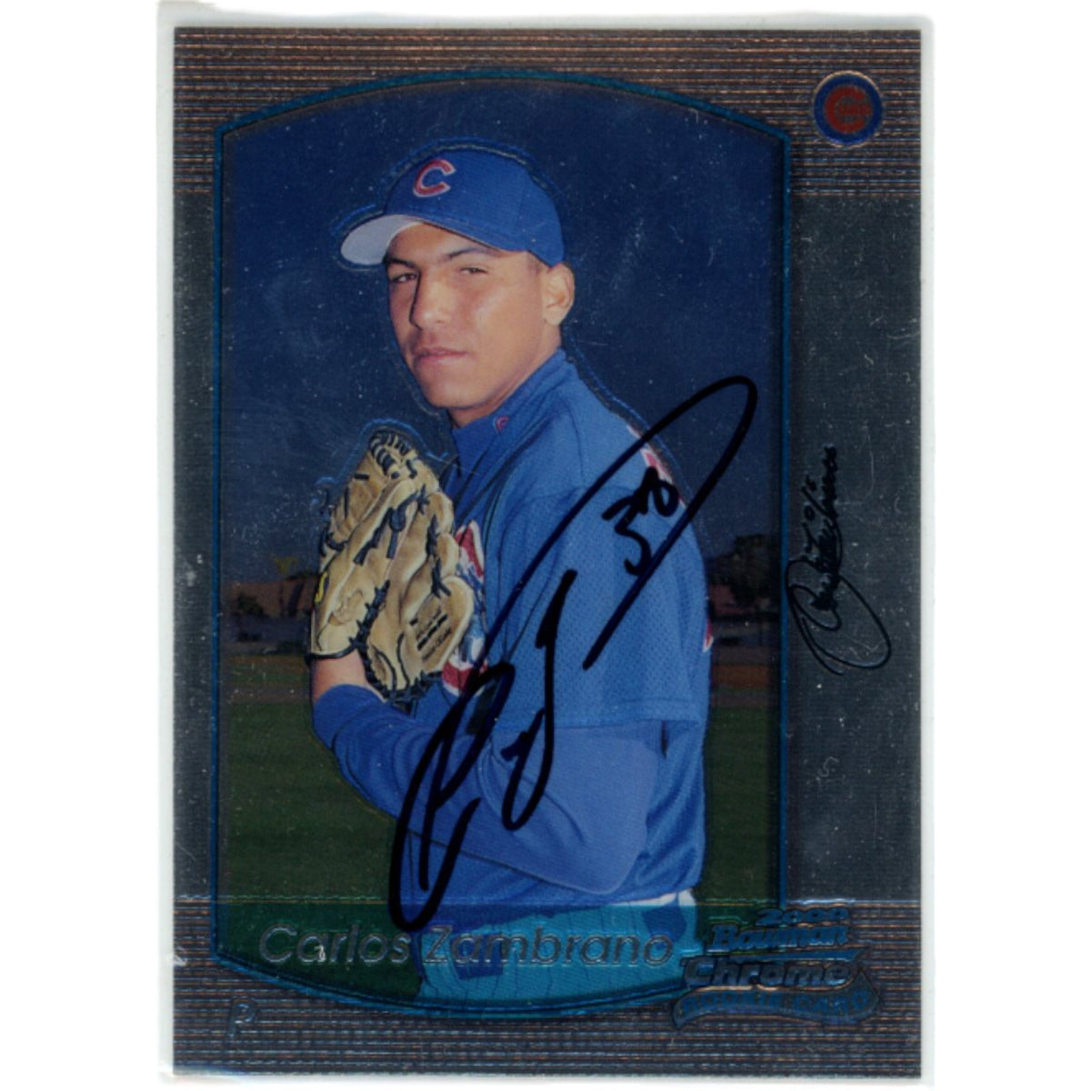 Carlos Zambrano Chicago Cubs Signed Card - 2000 Bowman Chrome 303 DEN-Powers Sports Memorabilia