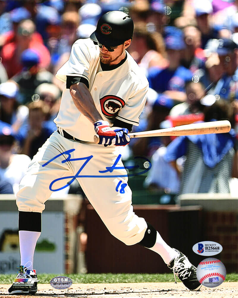 Ben Zobrist Chicago Cubs Autographed Throwback Jersey Swinging 8x10 Photo-Powers Sports Memorabilia