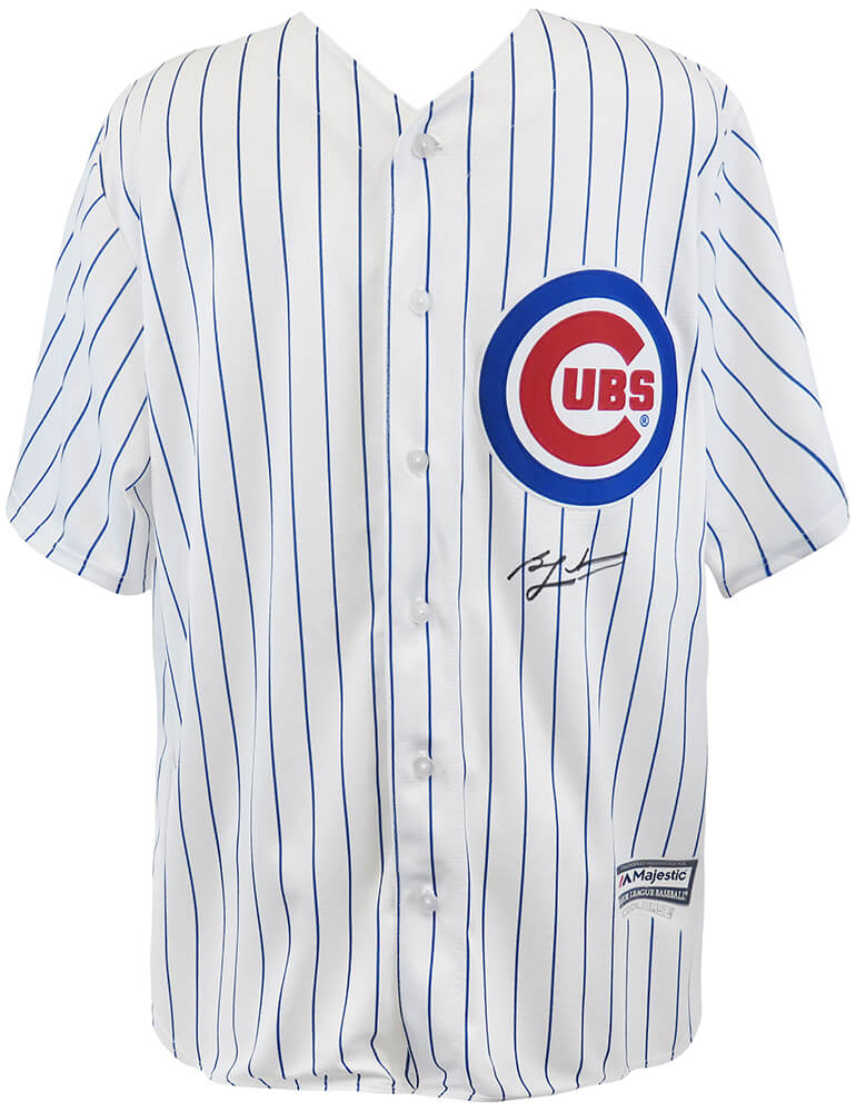 Ben Zobrist Autographed Chicago Cubs White Pinstripe Majestic Replica Baseball Jersey-Powers Sports Memorabilia