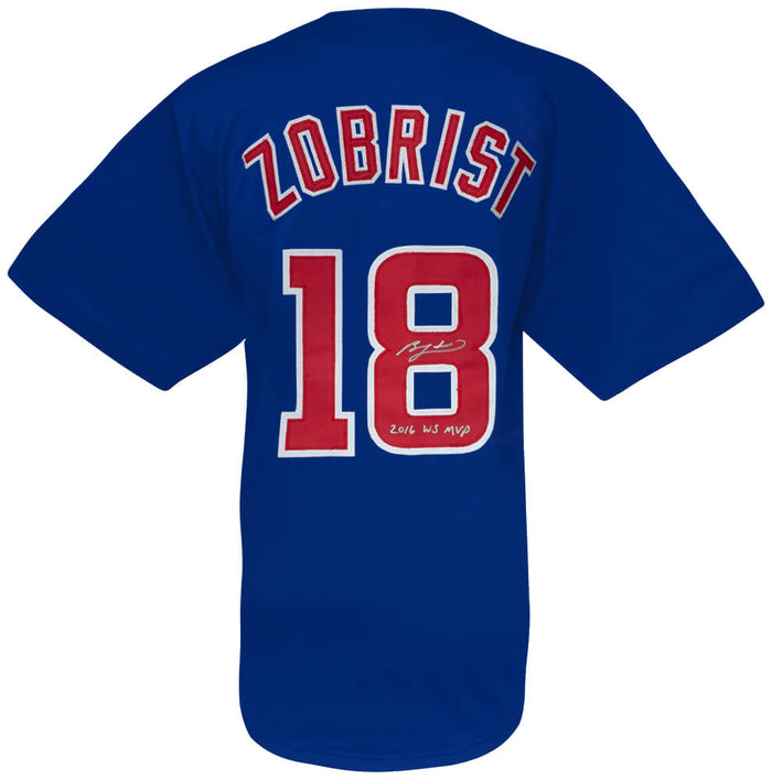 Ben Zobrist Autographed Blue Custom Baseball Jersey with 2016 WS MVP-Powers Sports Memorabilia