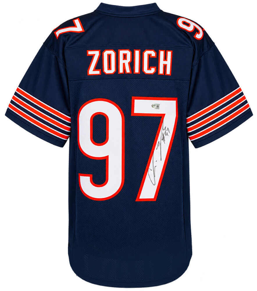 Chris Zorich Autographed Navy Custom Football Jersey Beckett-Powers Sports Memorabilia
