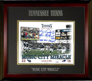 Music City Miracle Autographed Tennessee Titans 16 x 20 Photograph with Kevin Dyson signature Custom Laser Engraved Framing- JSA-Powers Sports Memorabilia