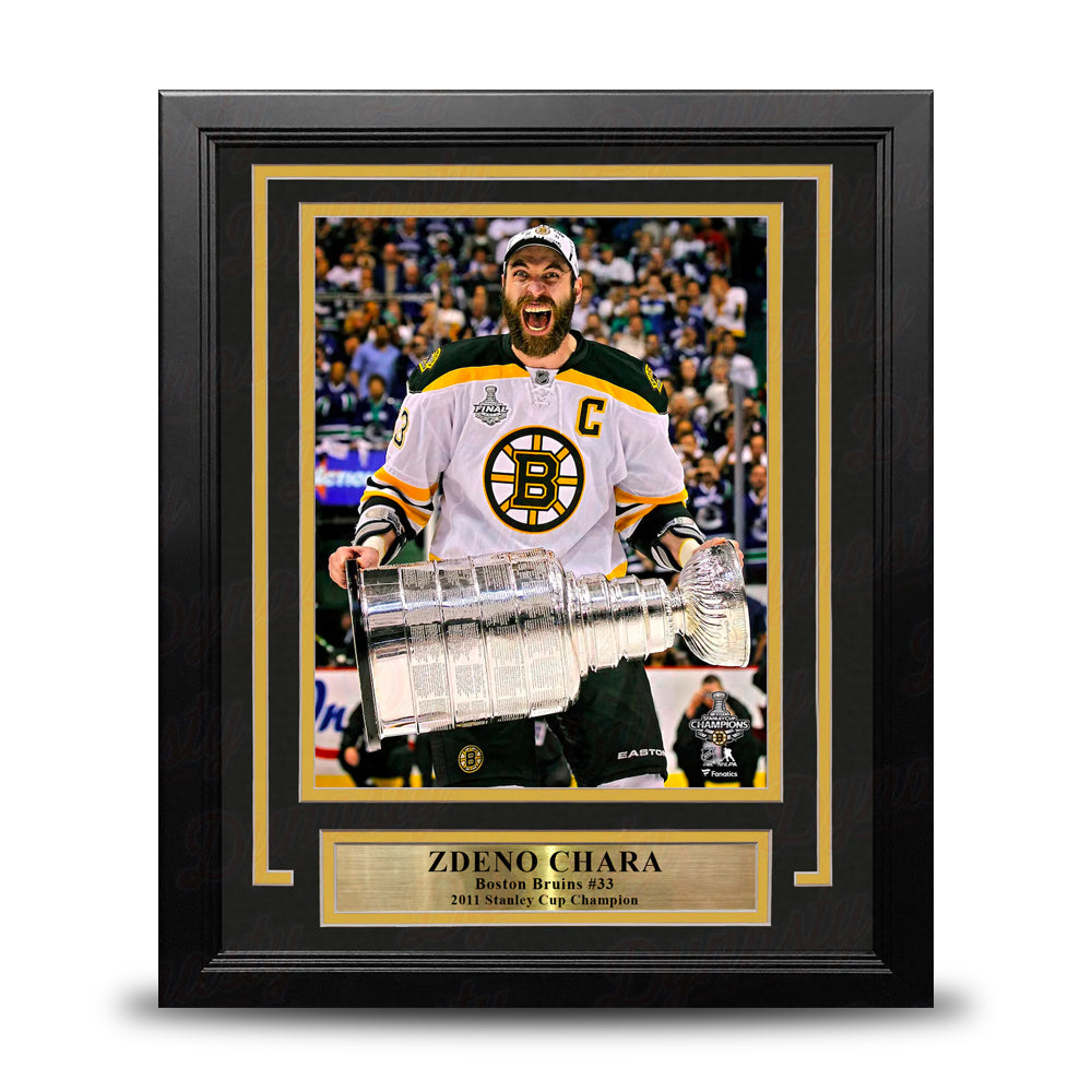 Zdeno Chára Hoists The Stanley Cup Boston Bruins 8" x 10" Framed Hockey Display Photo-Powers Sports Memorabilia
