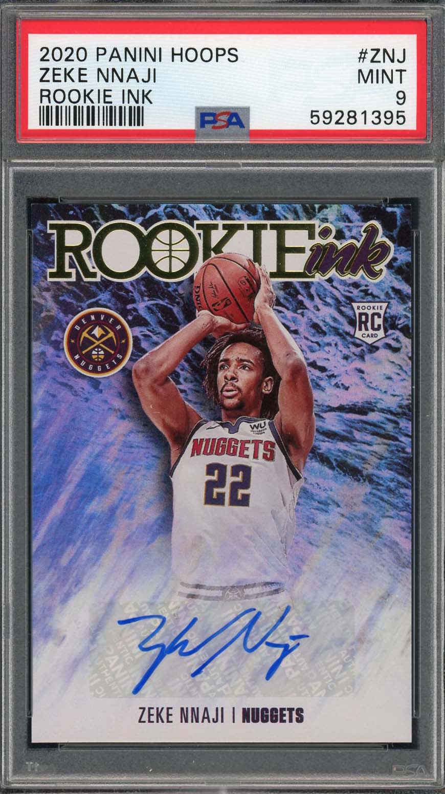 Zeke Nnaji 2020 Panini Hoops Rookie Ink Basketball Card RC #ZNJ Graded PSA 9-Powers Sports Memorabilia