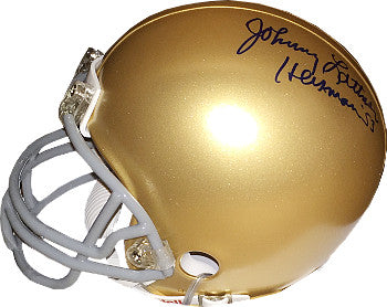 Johnny Lattner Autographed Notre Dame Fighting Irish Mini Helmet Heisman '53- JSA Hologram (left side sig)-Powers Sports Memorabilia
