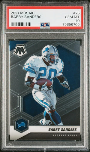 Barry Sanders 2021 Panini Mosaic Football Card #75 Graded PSA 10-Powers Sports Memorabilia