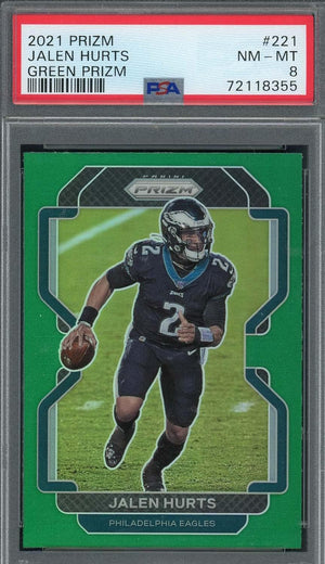 Jalen Hurts 2021 Panini Green Prizm Football Card #221 Graded PSA 8-Powers Sports Memorabilia