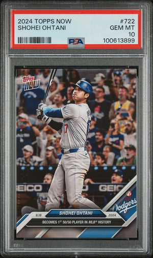 Shohei Ohani 2024 Topps Now Baseball Card # 722 1st 50/50 Graded PSA 10-Powers Sports Memorabilia