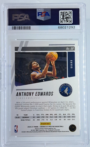 Anthony Edwards 2020 Panini Chronicles Basketball Rookie Card #58 Graded PSA 10-Powers Sports Memorabilia