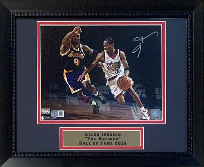 Allen Iverson Autographed Philadelphia Signed Basketball 8x10 Framed Photo vs. Kobe Bryant Beckett COA-Powers Sports Memorabilia