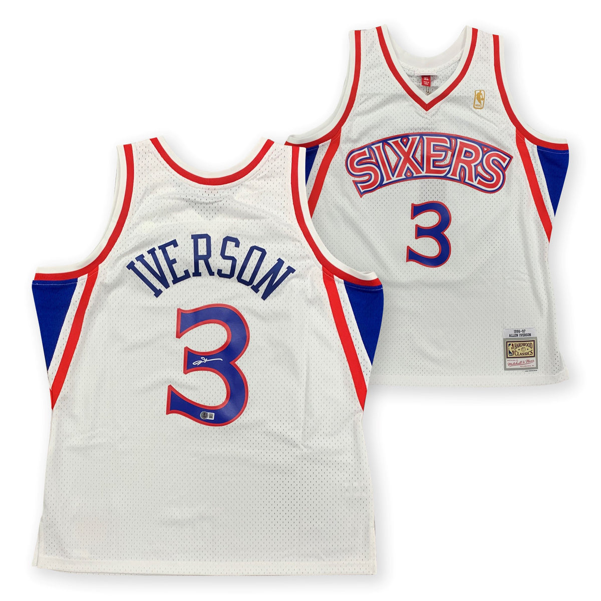 Allen Iverson Autographed Philadelphia 76ers Signed Mitchell and Ness White Basketball Swingman Jersey Beckett COA-Powers Sports Memorabilia