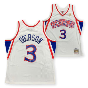 Allen Iverson Autographed Philadelphia 76ers Signed Mitchell and Ness White Basketball Swingman Jersey Beckett COA-Powers Sports Memorabilia