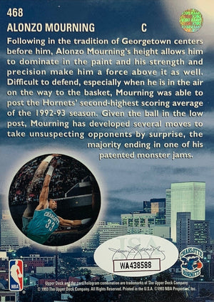 Alonzo Mourning 1993 Upper Deck Basketball Signed Card #468 Auto JSA COA-Powers Sports Memorabilia