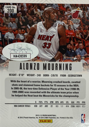 Alonzo Mourning 2012 Panini Prizm Basketball Signed Card #200 Auto JSA COA-Powers Sports Memorabilia