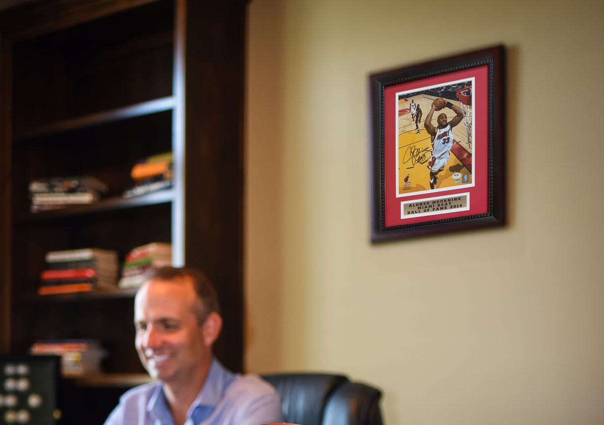 Alonzo Mourning Autographed Miami Signed Basketball 8x10 Framed Photo PSA DNA COA-Powers Sports Memorabilia