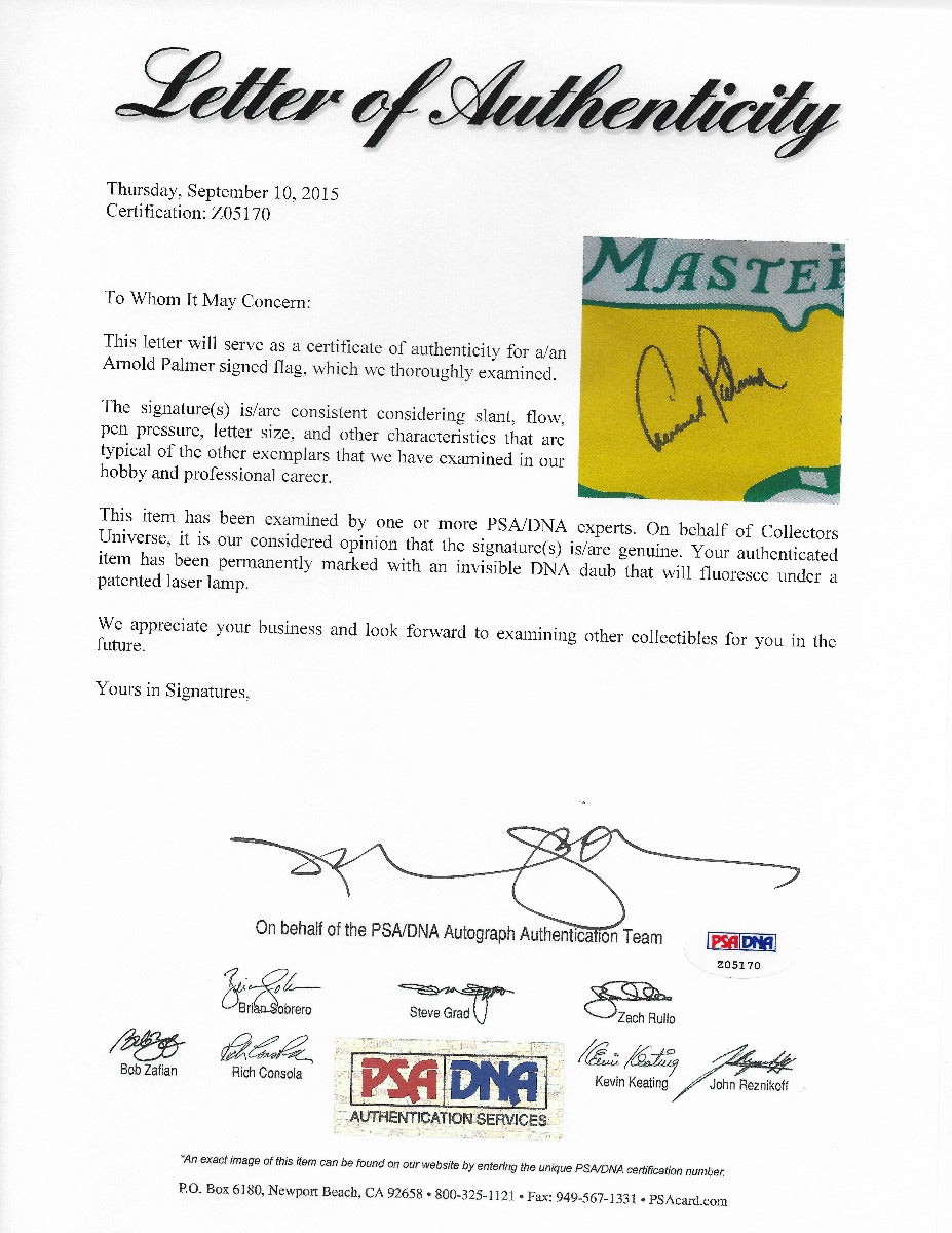 Arnold Palmer Signed Masters Garden Flag PSA/DNA Authenticated 205170-Powers Sports Memorabilia