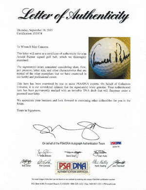 Arnold Palmer Autographed Wilson Golf Ball PSA Authenticated 205174-Powers Sports Memorabilia