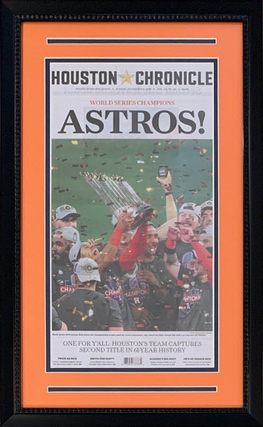 Houston Astros 2022 World Series Champions Chronicle Baseball Original 16x26 Framed Newspaper - Get the authentic real deal!-Powers Sports Memorabilia
