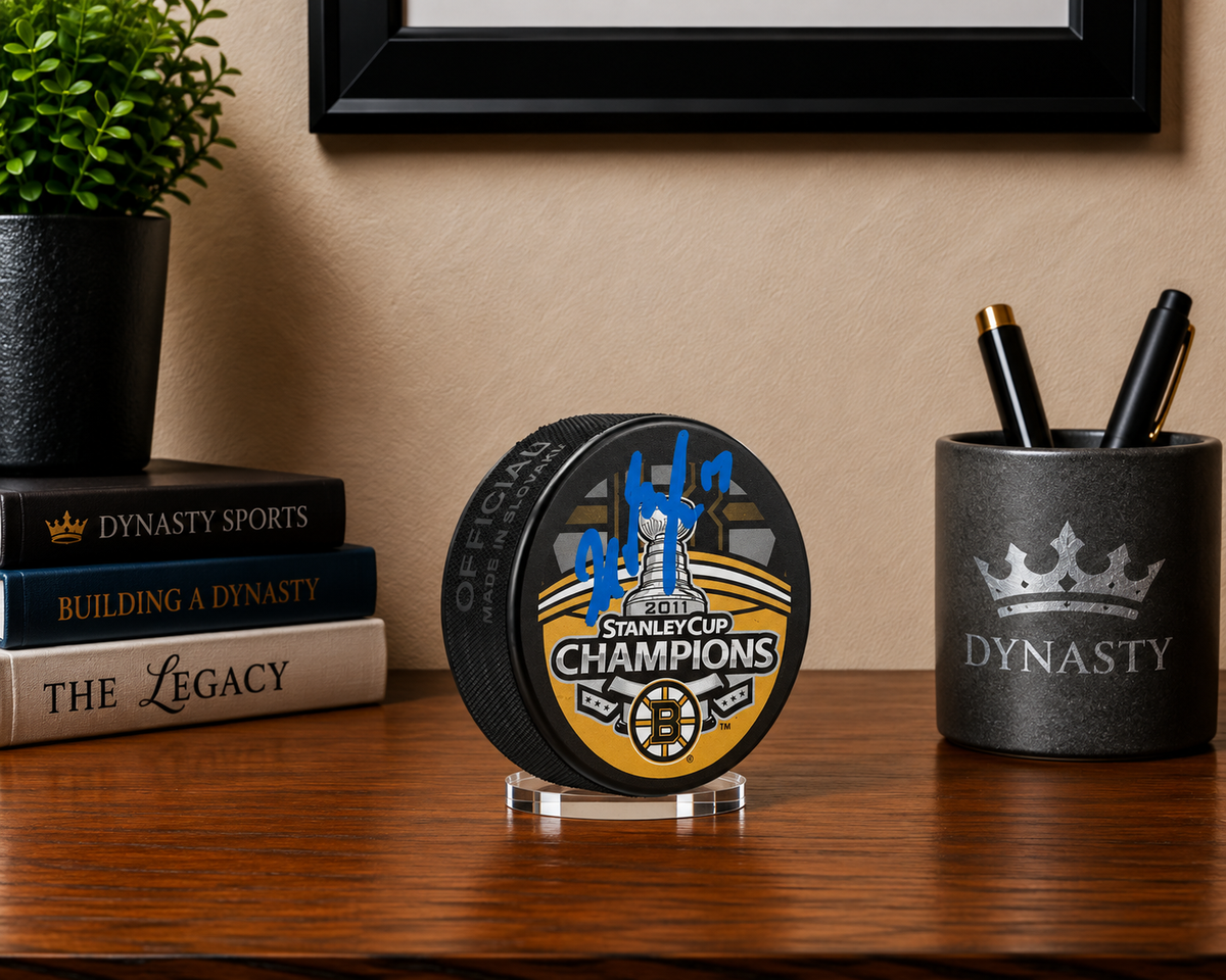 Milan Lucic 2011 Stanley Cup Champions Boston Bruins Signed Hockey Puck-Powers Sports Memorabilia