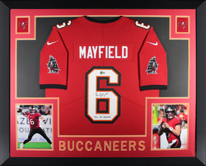 Baker Mayfield Autographed Tampa Bay Buccaneers Signed Nike Limited Football Framed Jersey FIRE THE CANNONS Beckett Authenticated COA-Powers Sports Memorabilia