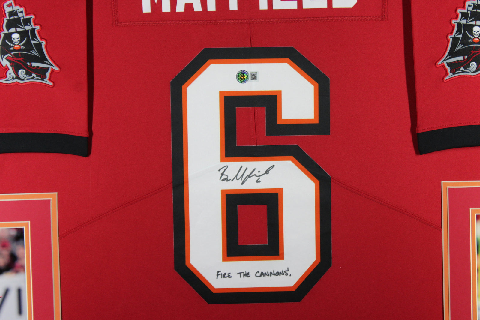 Baker Mayfield Autographed Tampa Bay Buccaneers Signed Nike Limited Football Framed Jersey FIRE THE CANNONS Beckett Authenticated COA-Powers Sports Memorabilia