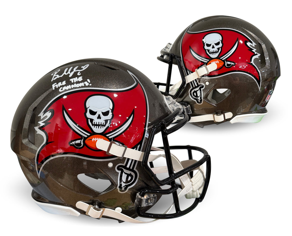 Baker Mayfield Autographed Tampa Bay Buccaneers Signed Football Full Size Authentic Helmet FIRE THE CANNONS Beckett COA-Powers Sports Memorabilia