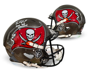 Baker Mayfield Autographed Tampa Bay Buccaneers Signed Football Full Size Authentic Helmet FIRE THE CANNONS Beckett COA-Powers Sports Memorabilia