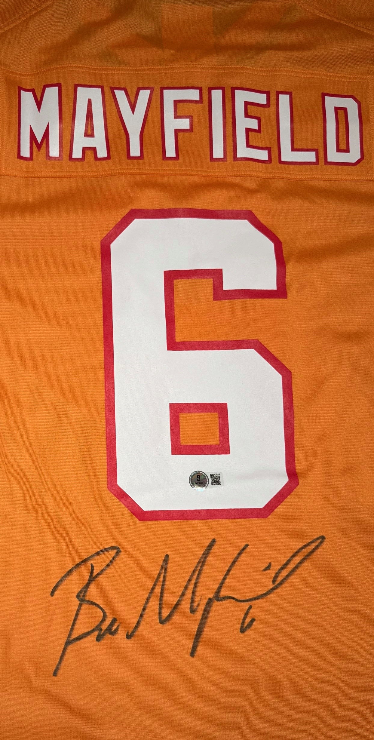 Baker Mayfield Autographed Tampa Bay Buccaneers Signed Nike Game Throwback Football Jersey Beckett COA-Powers Sports Memorabilia