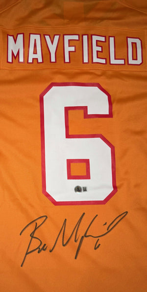Baker Mayfield Autographed Tampa Bay Buccaneers Signed Nike Game Throwback Football Jersey Beckett COA-Powers Sports Memorabilia