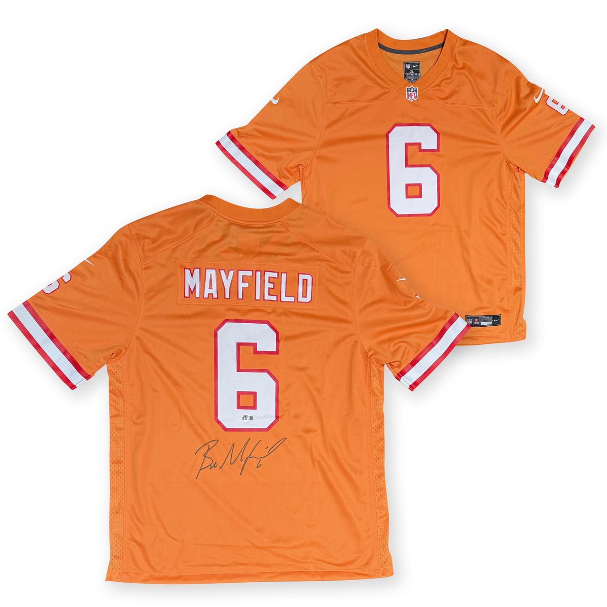 Baker Mayfield Autographed Tampa Bay Buccaneers Signed Nike Game Throwback Football Jersey Beckett COA-Powers Sports Memorabilia