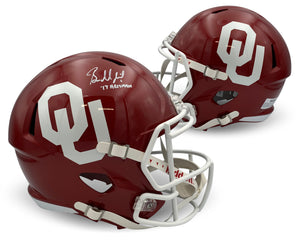 Baker Mayfield Autographed Oklahoma Sooners Signed Football Full Sized Replica Helmet Beckett COA HEISMAN TROPHY 2017-Powers Sports Memorabilia