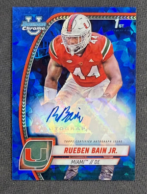 Rueben Bain Jr. 2024 Bowman Chrome U Sapphire 1st Prospect Signed Football Rookie Card PA-RBA Auto-Powers Sports Memorabilia