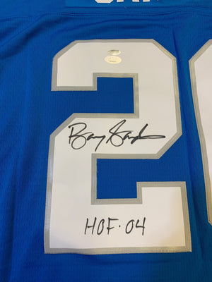 Barry Sanders Autographed Detroit Lions Signed Mitchell & Ness Football Jersey Hall of Fame HOF 2004 JSA COA-Powers Sports Memorabilia