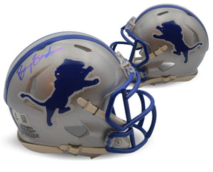 Barry Sanders Autographed Detroit Lions Signed Football Mini Helmet Beckett COA-Powers Sports Memorabilia