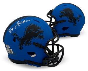 Barry Sanders Autographed Detroit Lions Signed Rave Football Mini Helmet Beckett COA-Powers Sports Memorabilia