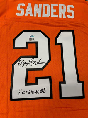 Barry Sanders Autographed Oklahoma State Cowboys Signed Mitchell and Ness Football Jersey Heisman 88 Beckett COA-Powers Sports Memorabilia
