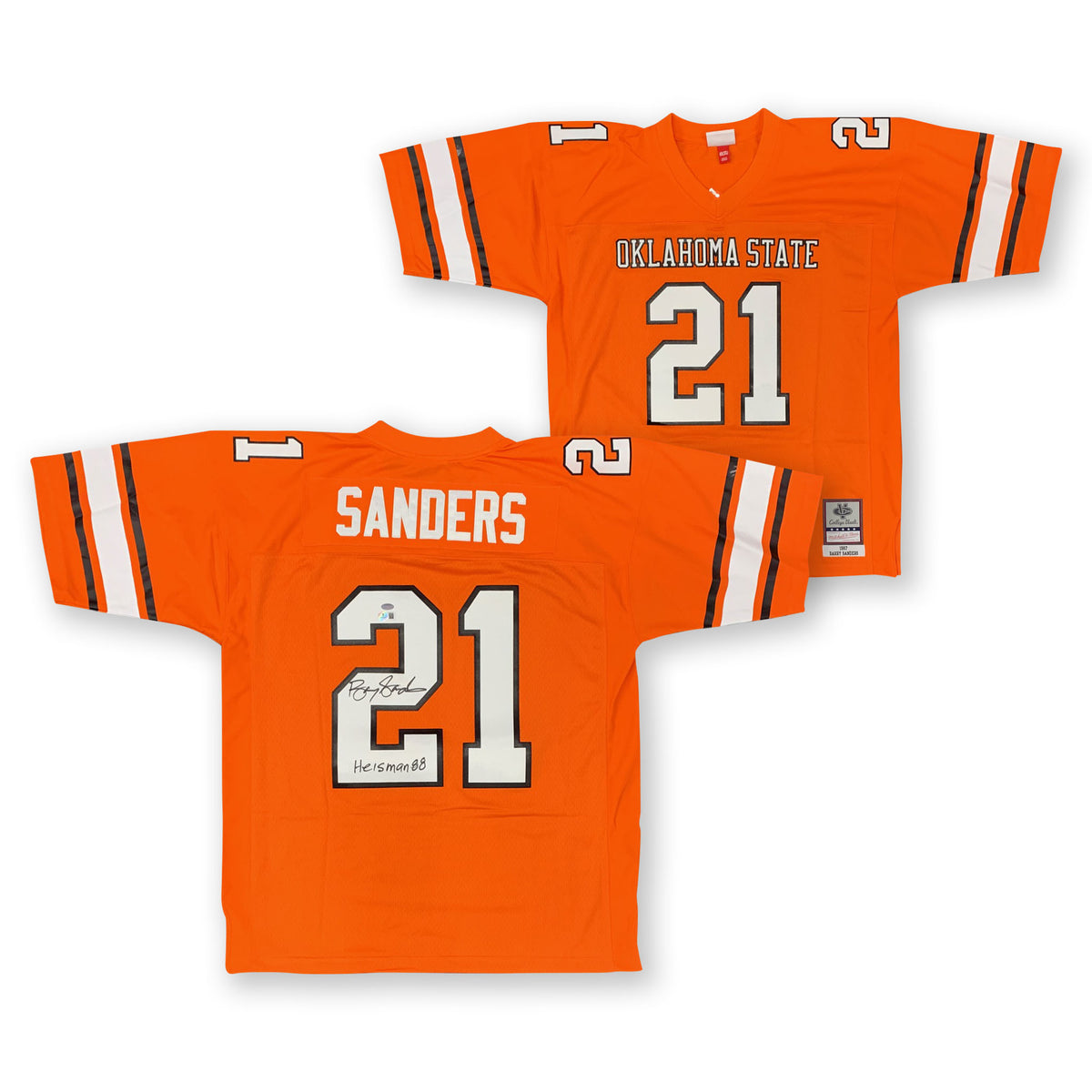 Barry Sanders Autographed Oklahoma State Cowboys Signed Mitchell and Ness Football Jersey Heisman 88 Beckett COA