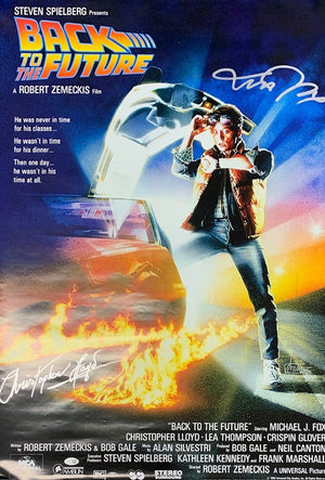 Michael J Fox Christopher Lloyd Autographed Back to the Future 24x36 Signed Movie Poster JSA COA-Powers Sports Memorabilia