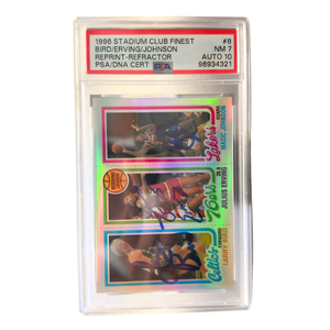 Larry Bird, Julius Erving & Magic Johnson Signed 1996 Topps Reprint Refractor Rookie Card - PSA NM-7 Auto 10-Powers Sports Memorabilia
