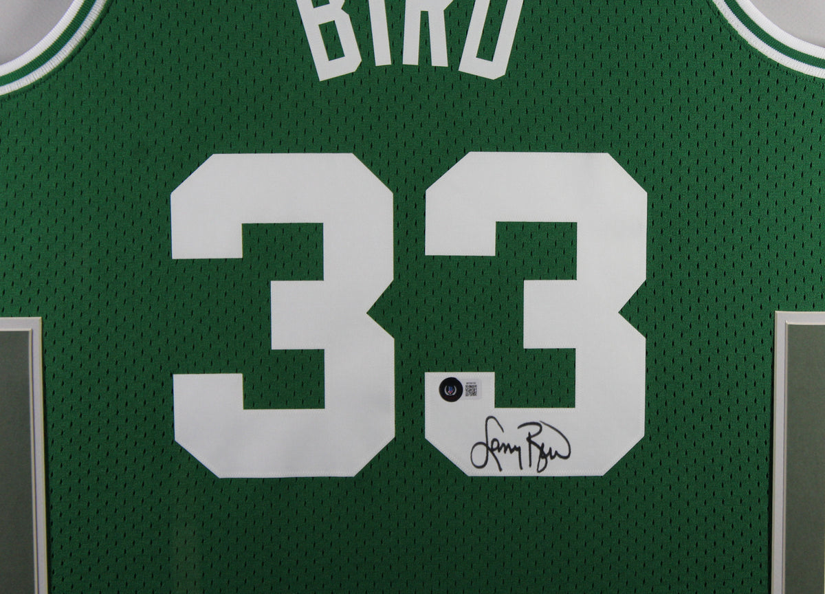 Larry Bird Autographed Boston Celtics Mitchell &amp; Ness Swingman Signed Basketball Framed Jersey Beckett Witness Authenticated COA-Powers Sports Memorabilia