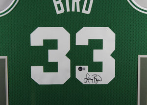 Larry Bird Autographed Boston Celtics Mitchell & Ness Swingman Signed Basketball Framed Jersey Beckett Witness Authenticated COA-Powers Sports Memorabilia