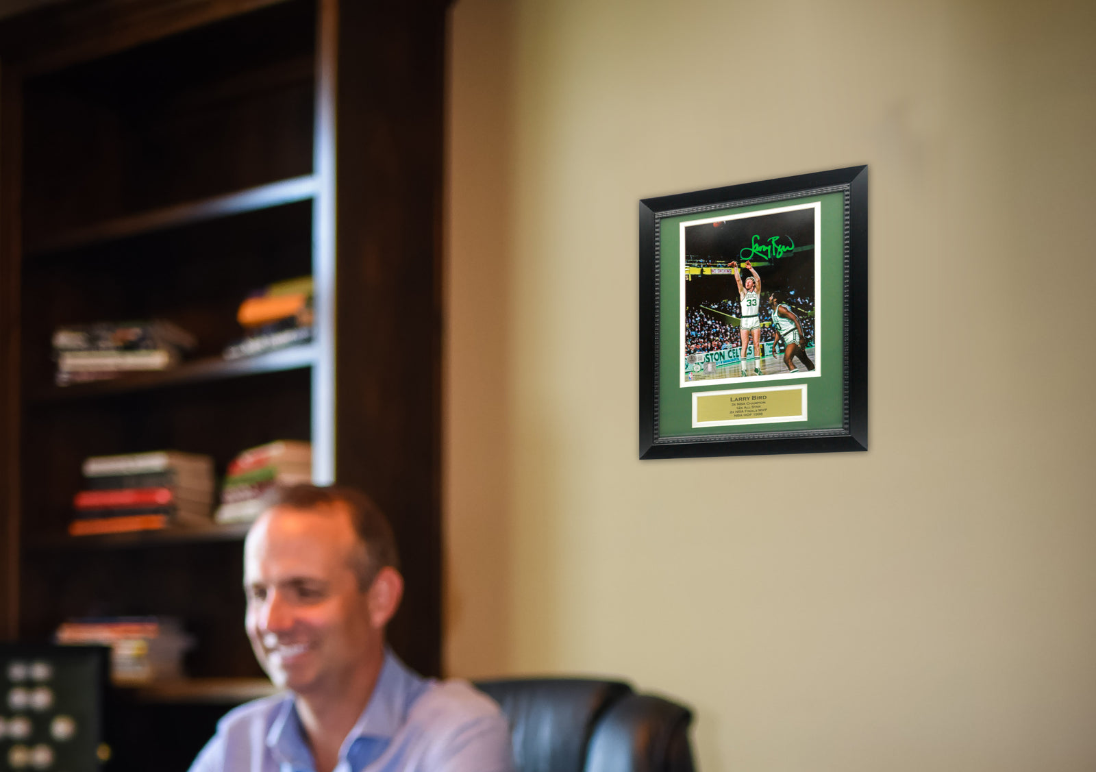 Larry Bird Autographed Boston Celtics Shooting Basketball Signed 8x10 Framed Photo Beckett COA
