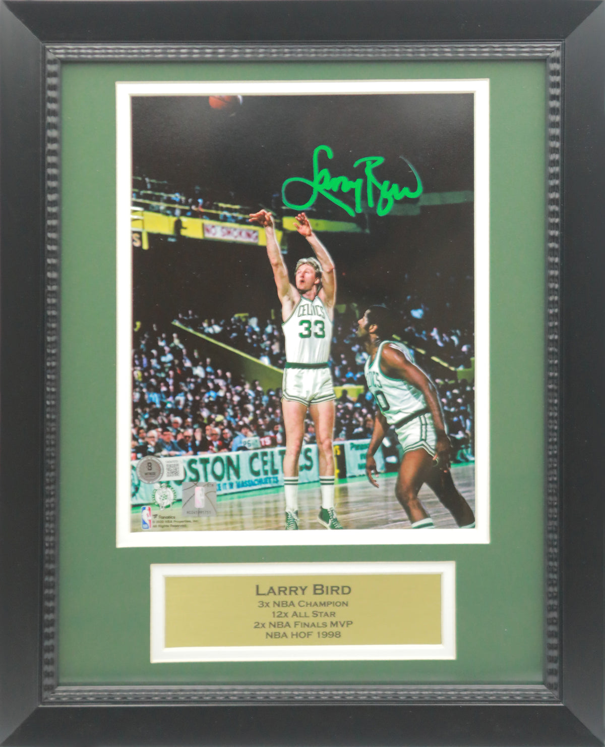 Larry Bird Autographed Boston Celtics Shooting Basketball Signed 8x10 Framed Photo Beckett COA