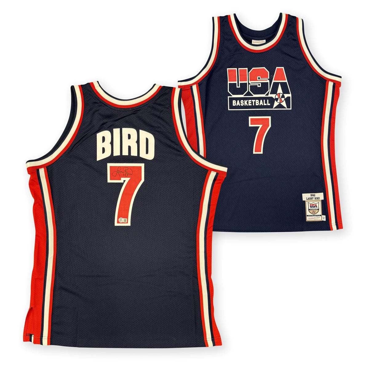 Larry Bird Autographed 1992 Olympics USA Dream Team Blue Mitchell &amp; Ness Authentic Signed Basketball Jersey Beckett Witness Authenticated-Powers Sports Memorabilia
