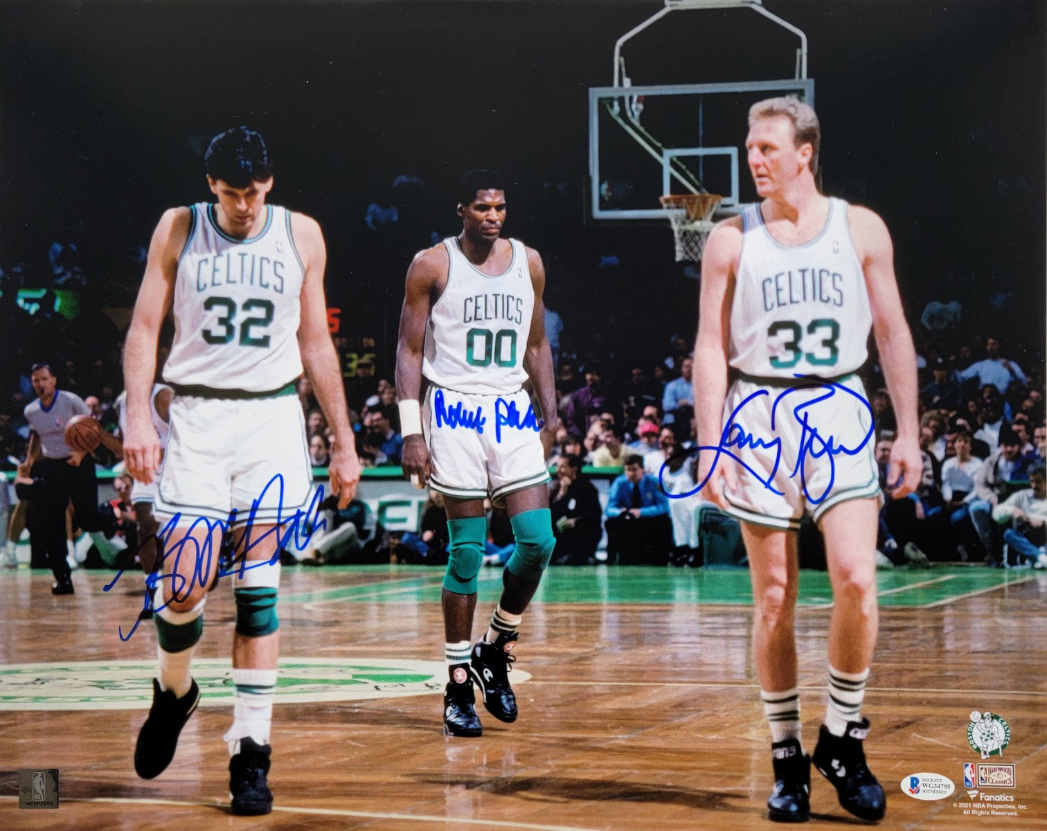 Larry Bird Kevin McHale Robert Parish Signed Boston Celtics 16X20 Photo Beckett Witnessed Blue-Powers Sports Memorabilia