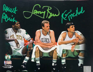 Larry Bird Kevin McHale Robert Parish Autographed Boston Celtics Signed Basketball 8x10 Photo JSA COA-Powers Sports Memorabilia