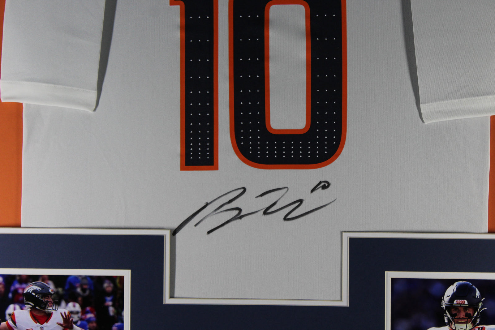 Bo Nix Autographed Denver Broncos Signed Nike Game White Football Framed Jersey Beckett COA-Powers Sports Memorabilia