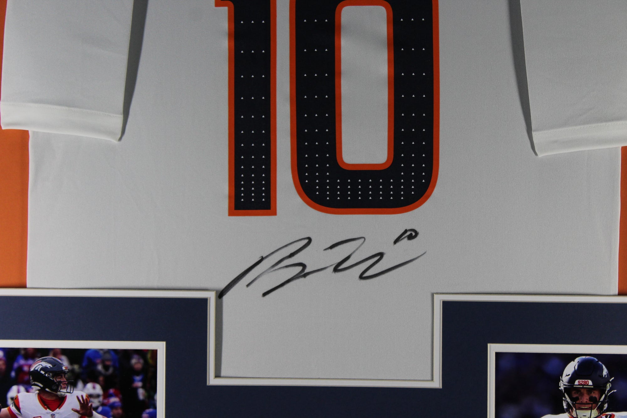 Bo Nix Autographed Denver Broncos Signed Nike Game White Football Framed Jersey Beckett COA